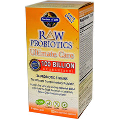 raw probiotics ultimate care 100 billion, 30 Vegetarian Capsules, 34 Probiotic Strains, Garden of Life