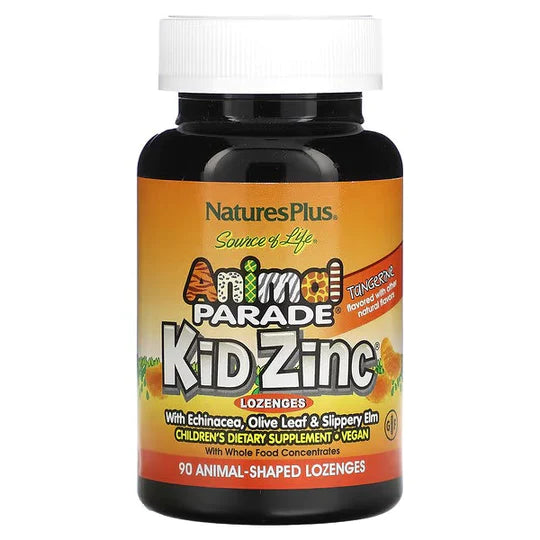 NaturesPlus, Source of Life, Animal Parade, Kid Zinc Lozenges, Tangerine, 90 Animal-Shaped Lozenges