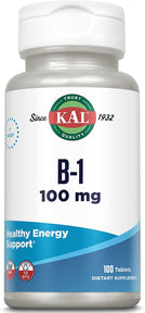 KAL Vitamin B1 100 mg, Thiamine Supplement for Metabolism, Healthy Energy 100 Tablets