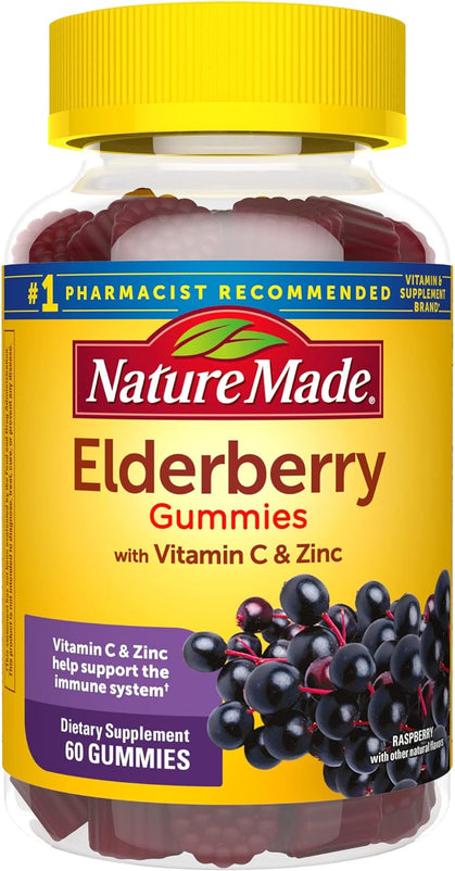 Nature Made Elderberry with Vitamin C and Zinc, Dietary Supplement for Immune Support, 60 Elderberry Gummies, 30 Day Supply
