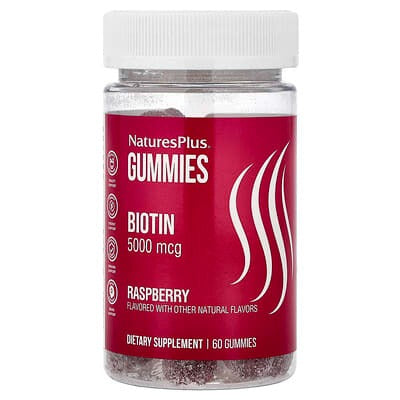 NaturesPlus, Biotin Gummies, Raspberry, 5,000 mcg, 60 Gummies