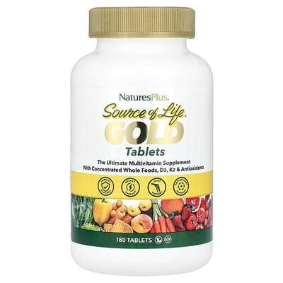 NaturesPlus, Source of Life Gold Tablets, Ultimate Multi-Vitamin Supplement, 180 Tablets