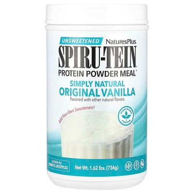 NaturesPlus, Spiru-Tein®, Protein Powder Meal, Unsweetened, Vanilla, 1.62 lbs (736 g)