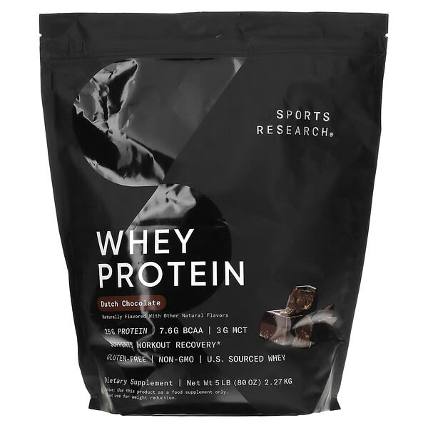 sports research whey protein, Whey Protein, Dutch Chocolate, 5 lbs (2.27 kg)