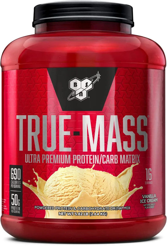 BSN TRUE-MASS Weight Gainer, Muscle Mass Gainer Protein Powder, Vanilla Ice Cream, 5.82 lbs