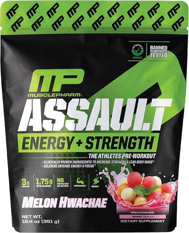 MusclePharm Assault Energy Strength, Pre Workout, Melon Hwachae, 12.4 oz