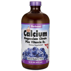 bluebonnet Liquid Calcium Magnesium Citrate Plus Vitamin D3 Natural Blueberry Flavor - 16 fl. oz