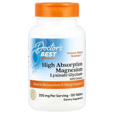 Doctor's Best, High Absorption Magnesium, 200 mg, 120 Tablets,