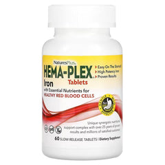 NaturesPlus, Hema-Plex, Iron with Essential Nutrients for Healthy Red Blood Cells , 60 Slow-Release Tablets