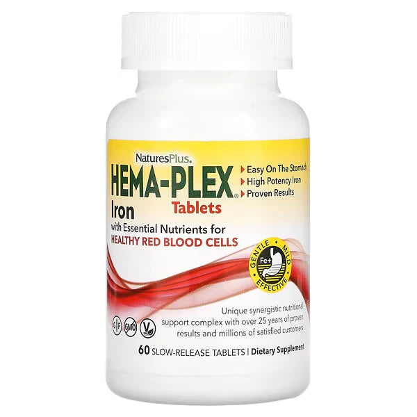 NaturesPlus, Hema-Plex, Iron with Essential Nutrients for Healthy Red Blood Cells , 60 Slow-Release Tablets