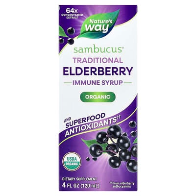 Nature's Way, Sambucus®, Traditional Immune Syrup, Elderberry, Ages 7+, 4 fl oz (120 ml)