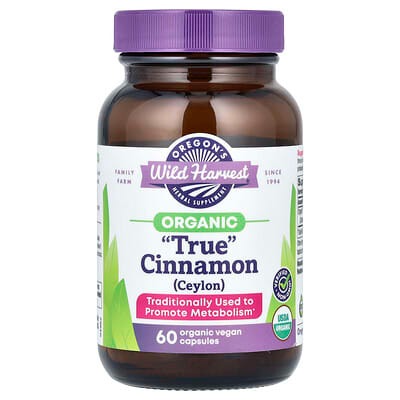 Oregon's Wild Harvest, Organic "True" Cinnamon (Ceylon), 900 mg, 60 Organic Vegan Capsules (450 mg per Capsule)