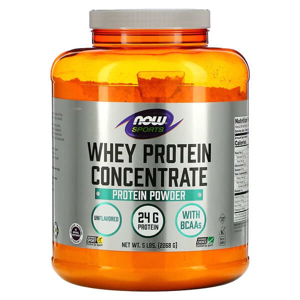 NOW Foods Sports Whey Protein, Concentrate Protein Powder, Unflavored, 5 lbs (2268 g)