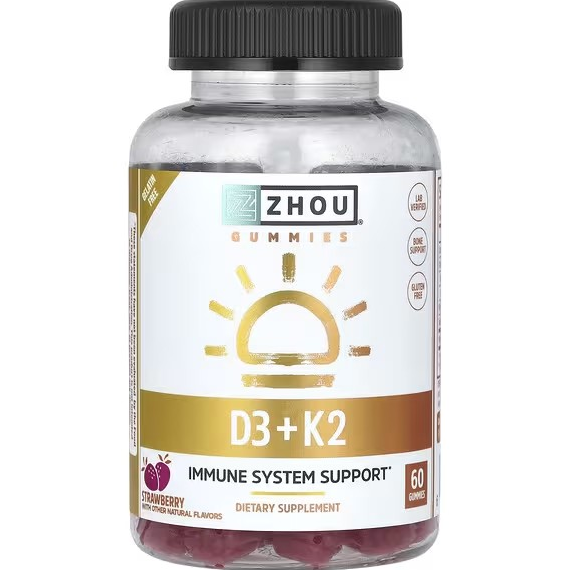 Zhou Nutrition D3 + K2 Gummies, Strawberry, 60 Gummies