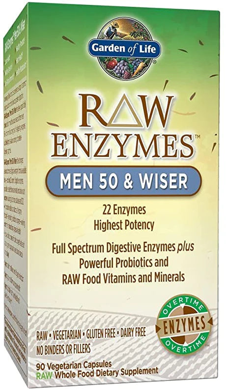 RAW Enzymes Men 50 and Wiser, 90 Vegetarian Capsules by Garden of Life
