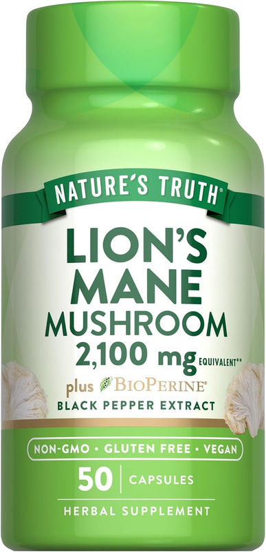 Lions Mane Mushroom Supplement, 2100mg, 50 Capsules, Vegetarian, Non GMO