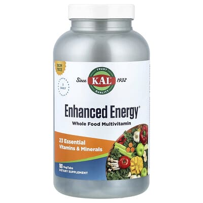 KAL, Enhanced Energy, Whole Food Multivitamin, Iron Free, 180 Vegetarian Tablets