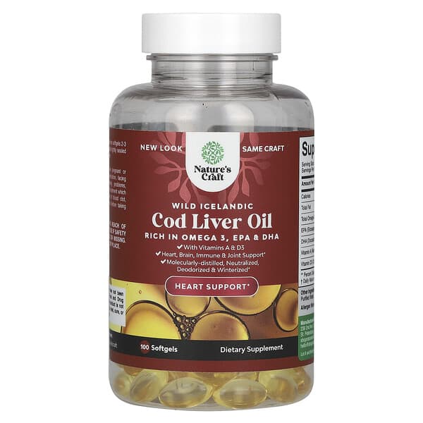 Nature's Craft, Wild Icelandic Cod Liver Oil with Vitamins A & D3, 100 Softgels