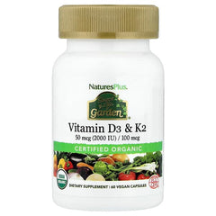 NaturesPlus, Source of Life Garden®, Vitamin D3 & K2, 60 Vegan Capsules