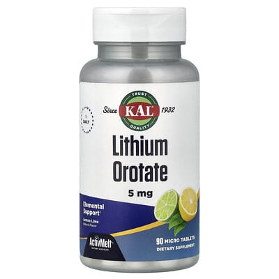 KAL, Lithium Orotate, Lemon Lime , 5 mg, 90 Micro Tablets