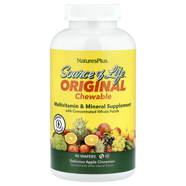 NaturesPlus, Source of Life®, Original Chewable Multivitamin & Mineral Supplement, Delicious Apple Cinnamon, 90 Wafers
