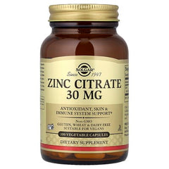 Solgar, Zinc Citrate, 30 mg, 100 Vegetable Capsules