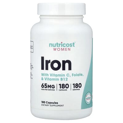 Nutricost, Women, Iron With Vitamin C, Folate, & Vitamin B12, 180 Capsules
