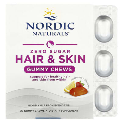 Nordic Naturals, Zero Sugar Hair & Skin Gummy Chews, Strawberry Lemonade, 27 Gummy Chews