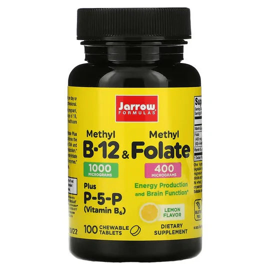 Jarrow Formulas, jarrow b12, Methyl B-12 & Methyl Folate, Lemon, 100 Chewable Tablets