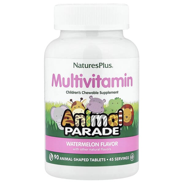 NaturesPlus, Animal Parade®, Children's Chewable Multivitamin, Watermelon, 90 Animal-Shaped Tablets