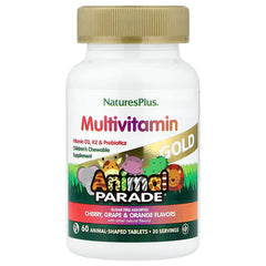 NaturesPlus, Animal Parade® Gold, Children's Chewable Multivitamin, Cherry, Grape & Orange, 60 Animal-Shaped Tablets