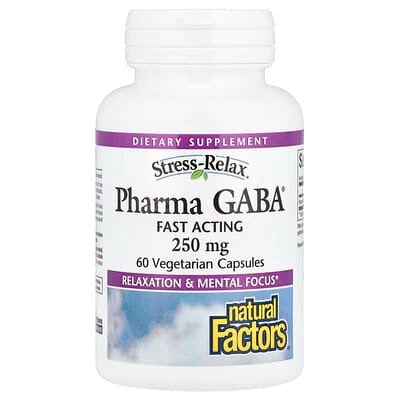 Natural Factors Stress Relax, Pharma GABA, 250 mg, 60 Vegetarian Capsules