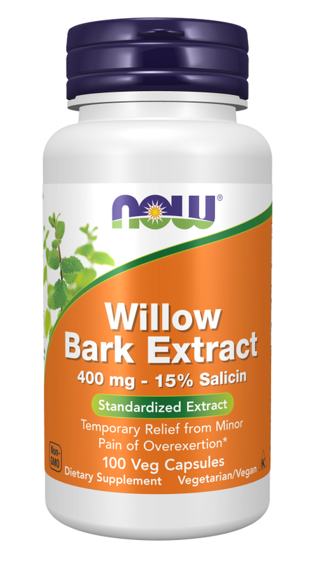 NOW Supplements, White Willow Bark 400 mg with 15% Salicin, Standardized Extract, 100 Veg Capsules
