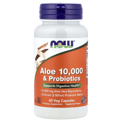 NOW Foods, Aloe 10,000 & Probiotics, 60 Veg Capsules