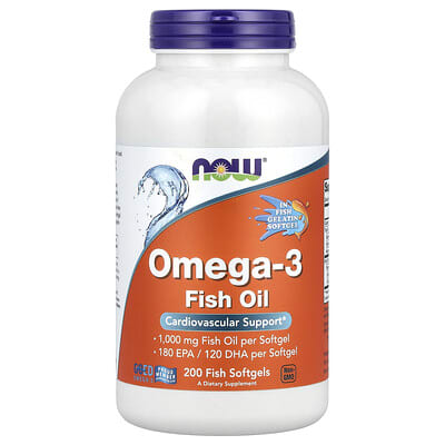 NOW Foods, Omega-3 Fish Oil, 1,000 mg, 200 Fish Softgels