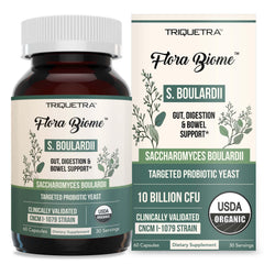 Organic Saccharomyces Boulardii - 10 Billion CFU - Clinically Validated CNCM I-1079 Probiotic Strain - Gut, Digestion Healthy Bowel Support - First Organic Form of S. Boulardii Probiotic - 60 Count