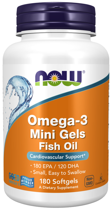 triple strength fish oil mini, Omega-3 Mini Gels, 180 Softgels, Now