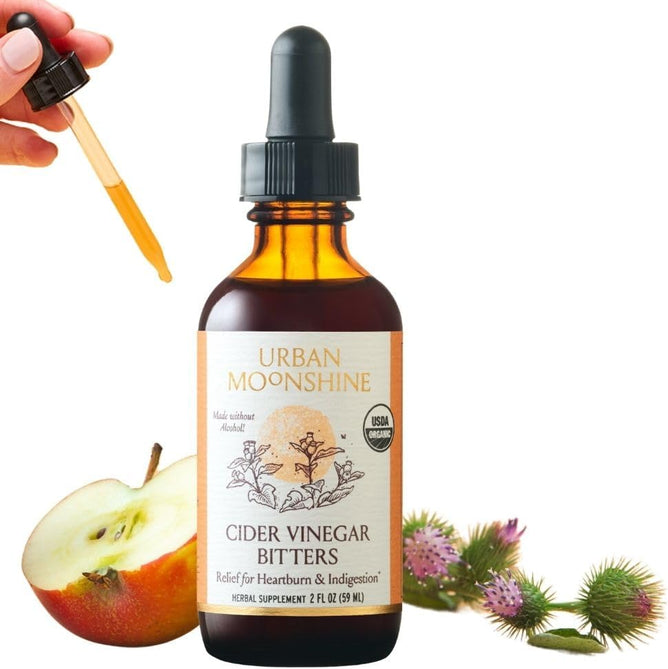 Urban Moonshine Cider Vinegar Digestive Bitters - Alcohol-Free - Relieves Heartburn & Indigestion - Digestive Support - Gut Health - Certified Organic - Apple Cider Vinegar -Dandelion Root - Artichoke Leaf - 2 Fl Oz