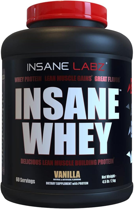 Insane Labz Insane Whey,100% Muscle Building Whey Isolate Protein,Post Workout, BCAA Amino Profile,Mass Gainer,Meal Replacement,Kosher and Halal Approved,5lbs, 60 Srvgs, Vanilla