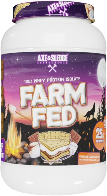Axe & Sledge Farm Fed 100% Whey Protein Isolate | 25g Protein | Low Carb, Low Sugar, Soy Free, Gluten Free | Protein Powder for Men and Women | Keto | Made in The USA | 28 Servings, S'Mores