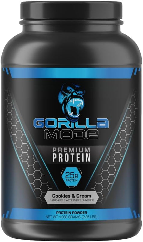 Gorilla Mode Premium Whey Protein - Cookies and Cream / 25 Grams of Whey Protein Isolate & Concentrate/Recover and Build Muscle (30 Servings)