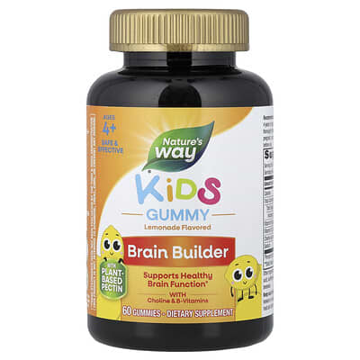 Nature's Way, Kids Brain Builder Gummies, Ages 4+, Lemonade, 60 Gummies