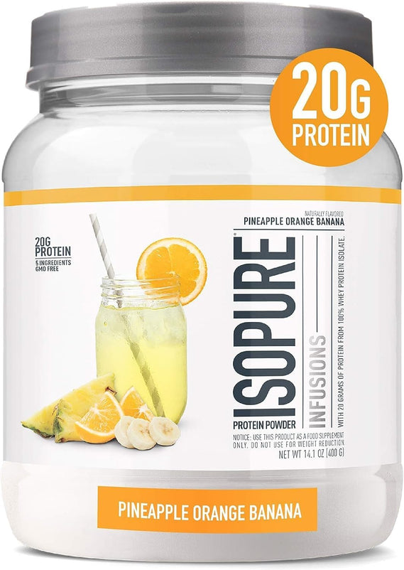 Isopure Clear Whey Isolate Protein Powder Infusions, Lactose Free, Gluten Free, Naturally Flavored, Pineapple Orange Banana, 20g Protein Per Serving, 14.1 Oz, 16 Servings