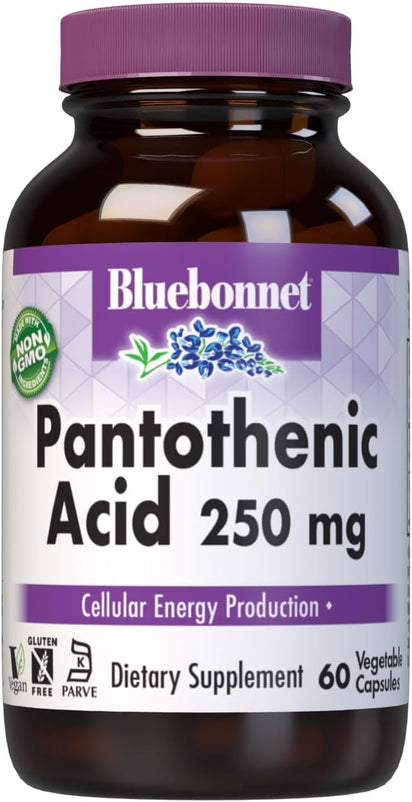 Bluebonnet Pantothenic Acid 250 mg Vegetable Capsules, 60 Count