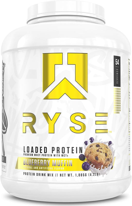 RYSE Loaded Protein Powder - Blueberry Muffin - 25g Whey Protein Isolate & Concentrate with Prebiotic Fiber & MCTs - Low Carb, Low Sugar, Digestive-Friendly - 54 Servings / 4 lb Tub