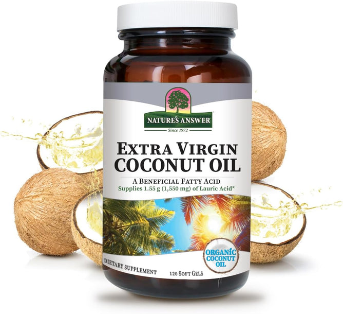 Nature's Answer Extra Virgin Coconut Oil Softgels Organic Coconut Oil Multi-Purpose Non-GMO Ideal for For Hair Skin Body Moisturizer Gluten Free Paleo Friendly (120 Capsules)