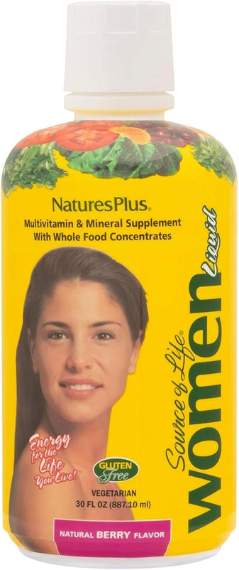 NaturesPlus Source of Life Women Liquid Multivitamin - 30 fl oz - Natural Berry Flavor - Whole Foods & Minerals - Healthy Immune System & Energy - Vegetarian, Gluten-Free - 30 Servings
