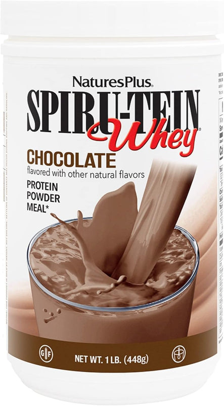 NaturesPlus SPIRU-TEIN WHEY Shake, Chocolate - 1 lb - Whey Protein Powder - with Spirulina, Vitamins & Minerals - Gluten Free - 14 Servings