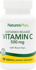 NaturesPlus Vitamin C 500 mg with Rose Hips - 90 Sustained Release Tablets - Supports Immune Health, Energy & Antioxidant Protection - Gluten Free, Vegetarian - 90 Servings