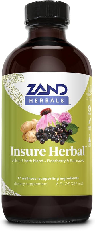 ZAND HERBALS Insure Herbal Liquid Blend - 17 Wellness Ingredients - w/Echinacea, Elderberry, Ginger, Sage, Peppermint and More